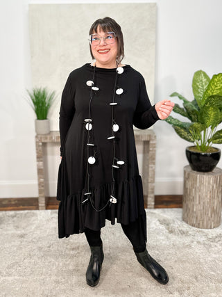 Long Acrylic & Elastic Cord Necklace, White/Black