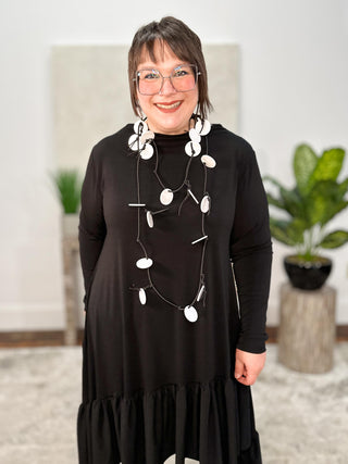 Long Acrylic & Elastic Cord Necklace, White/Black