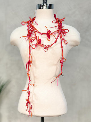 Elastic Cord & Acrylic Lariat Necklace, Pink Orange Multi