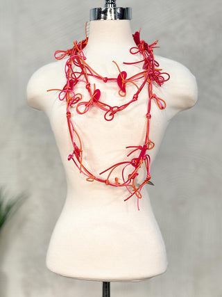 Elastic Cord & Acrylic Lariat Necklace, Pink Orange Multi