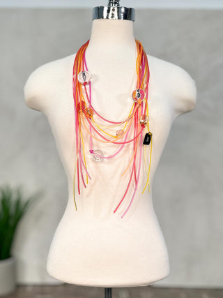 Igor Dobranic Rubber Cord & Bead Necklace, Pink Orange Multi - Statement Boutique
