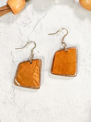 Asymmetric Resin & Wood Bead Necklace & Earrings Set, Gold/Brown