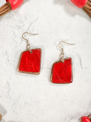 Asymmetric Resin & Wood Bead Necklace & Earrings Set, Red/Tan