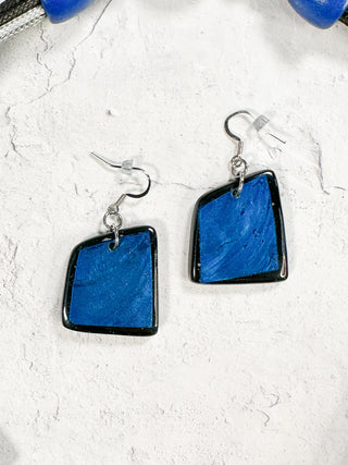 Asymmetric Resin & Wood Bead Necklace & Earrings Set, Blue/Grey