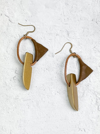 2 Strand Wood Bead & Leather Accent Necklace & Earrings Set, Gold/Red