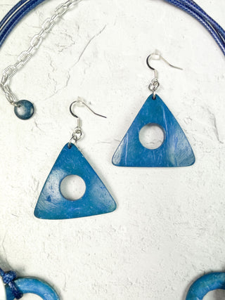 International Durus Jewelry Sets 3 Strand Wood & Shell Shapes Necklace & Earrings Set, Blue - Statement Boutique