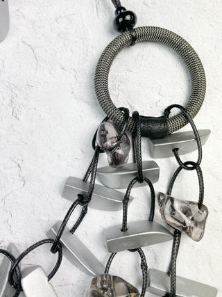 Asymmetric Ring & Wood Necklace, Black/Silver