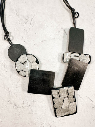 International Durus Jewelry Sets Inlay Resin Shapes Necklace & Earrings Set, Black/Silver - Statement Boutique