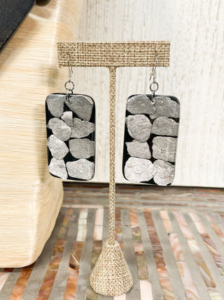 International Durus Jewelry Sets Inlay Resin Shapes Necklace & Earrings Set, Black/Silver - Statement Boutique