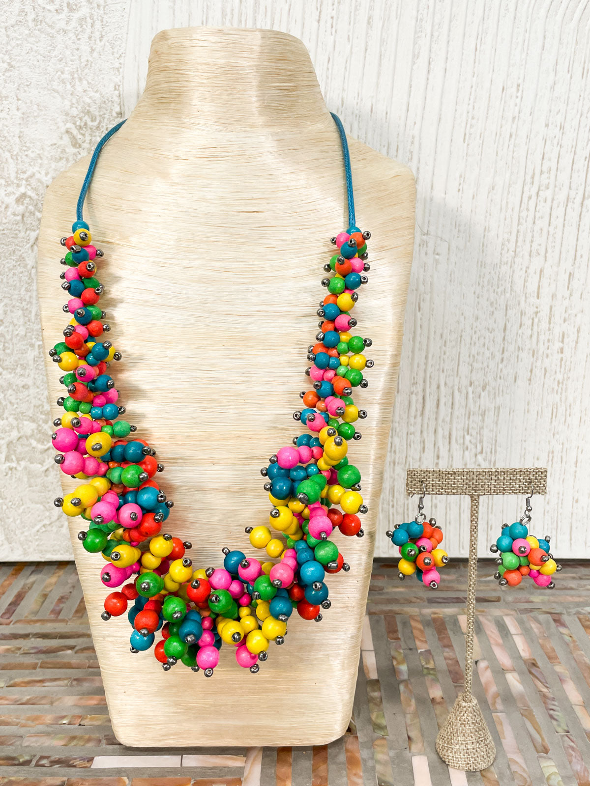 International Durus Jewelry Sets Round Beaded Necklace & Earrings Set, Turquoise Multi - Statement Boutique
