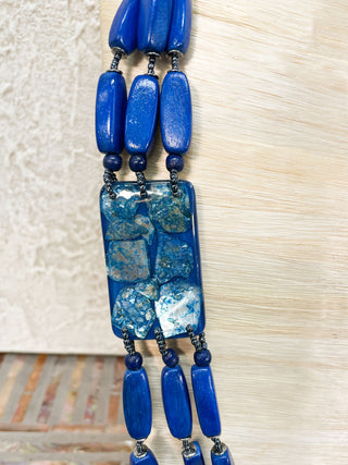 International Durus Jewelry Sets Shell Inlay Resin & Wood Necklace & Earrings Set, Blue - Statement Boutique