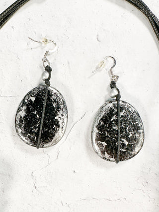 Large Wood Bead & Resin Ball Necklace & Earrings Set, Black/Silver