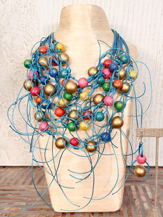 International Durus Jewelry Sets Layered Cord & Wooden Bead Necklace & Earrings Set, Turquoise Multi - Statement Boutique