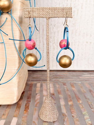 International Durus Jewelry Sets Layered Cord & Wooden Bead Necklace & Earrings Set, Turquoise Multi - Statement Boutique