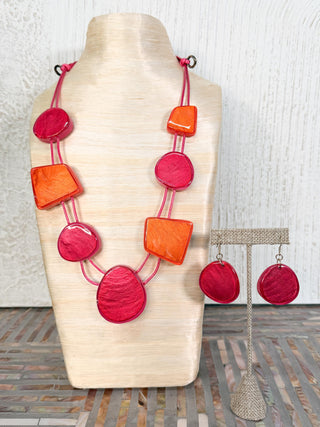 International Durus Jewelry Sets Multi Station Resin Necklace & Earrings Set, Pink/Orange - Statement Boutique