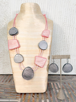 International Durus Jewelry Sets Multi Station Resin Necklace & Earrings Set, Grey/Pink - Statement Boutique
