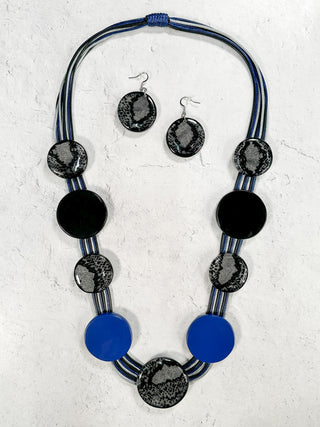 Multi Strand Resin Station Necklace & Earrings Set, Blue