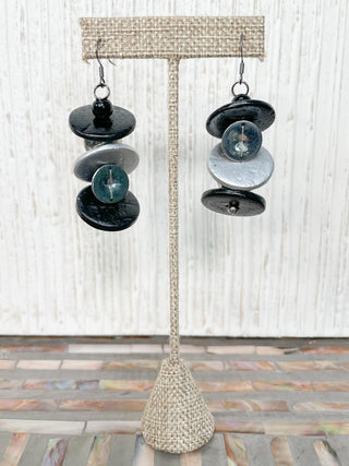 Multi Strand Wood Bead Necklace & Earrings Set, Black/Silver