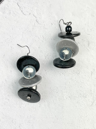 Multi Strand Wood Bead Necklace & Earrings Set, Black/Silver