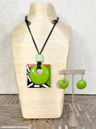 International Durus Jewelry Sets Painted Pendant Necklace & Earrings Set, Green - Statement Boutique