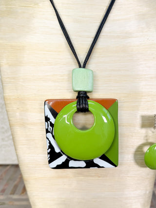 International Durus Jewelry Sets Painted Pendant Necklace & Earrings Set, Green - Statement Boutique