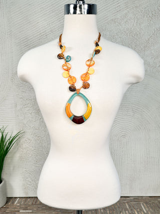 Resin & Shell Drop Necklace & Earrings Set, Orange/Turquoise Multi