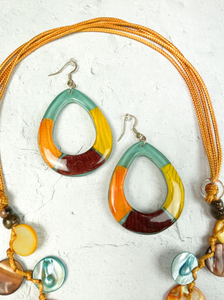Resin & Shell Drop Necklace & Earrings Set, Orange/Turquoise Multi