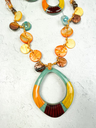 Resin & Shell Drop Necklace & Earrings Set, Orange/Turquoise Multi