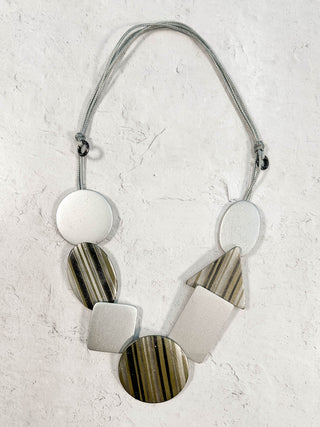 International Durus Jewelry Sets Striped Wood Shapes Necklace & Earrings Set, Silver/Grey - Statement Boutique