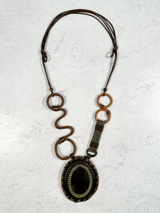 International Durus Jewelry Sets Woven Accent Asymmetric Necklace  & Earrings Set, Brown - Statement Boutique