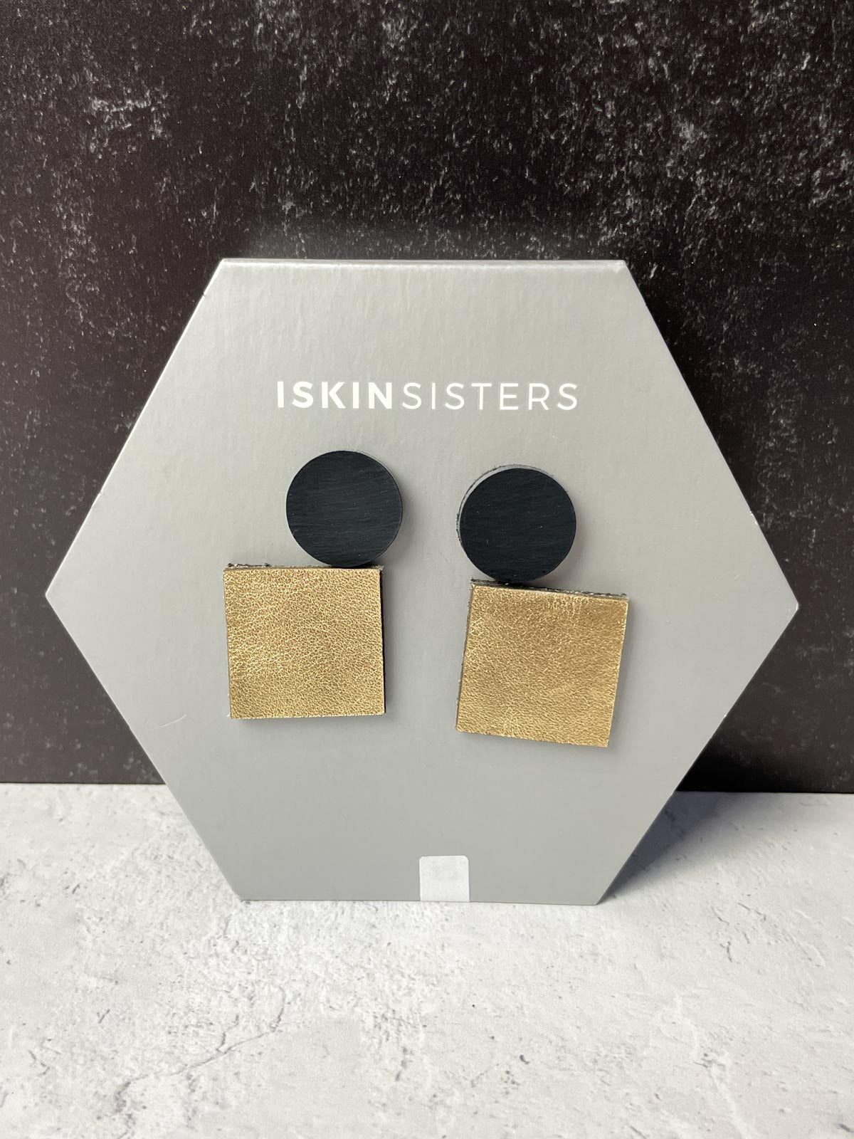 Iskin Sisters Bauhaus Circle Square Earrings, Gold/Black - Statement Boutique
