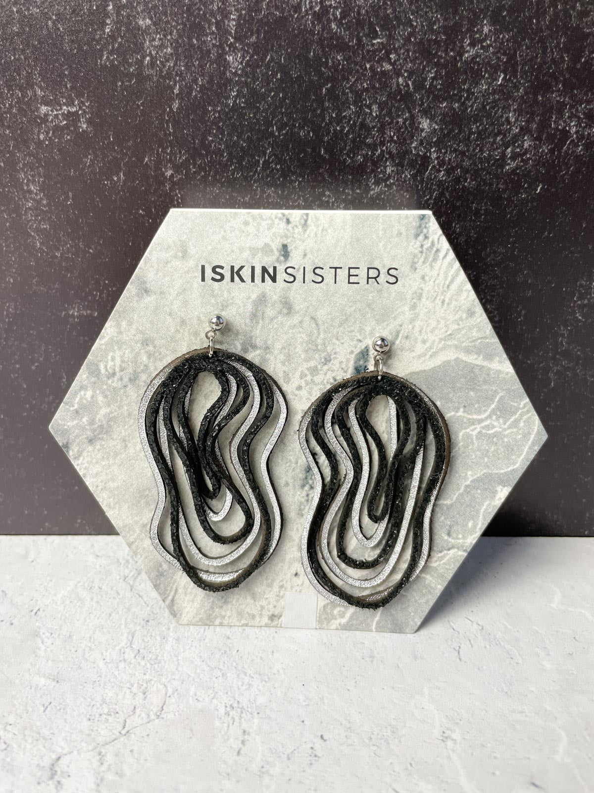 Iskin Sisters Curves Small Duo Earrings, Black Silver - Statement Boutique