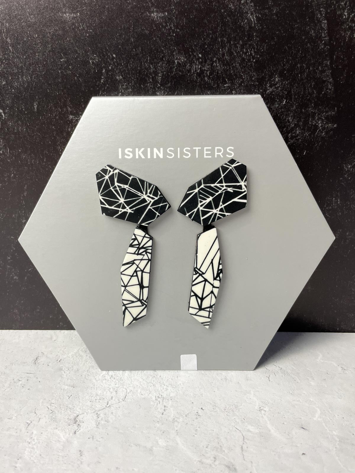 Iskin Sisters Greta Geometric Print Earrings, Black/White - Statement Boutique