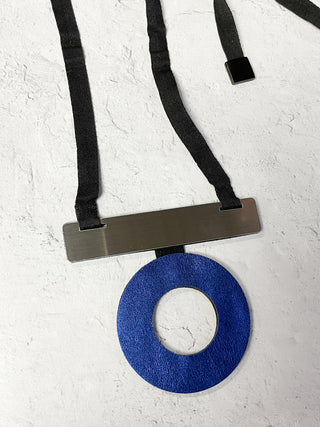 Iskin Sisters Mies Circle & Bar Pendant Necklace, Blue/Silver - Statement Boutique