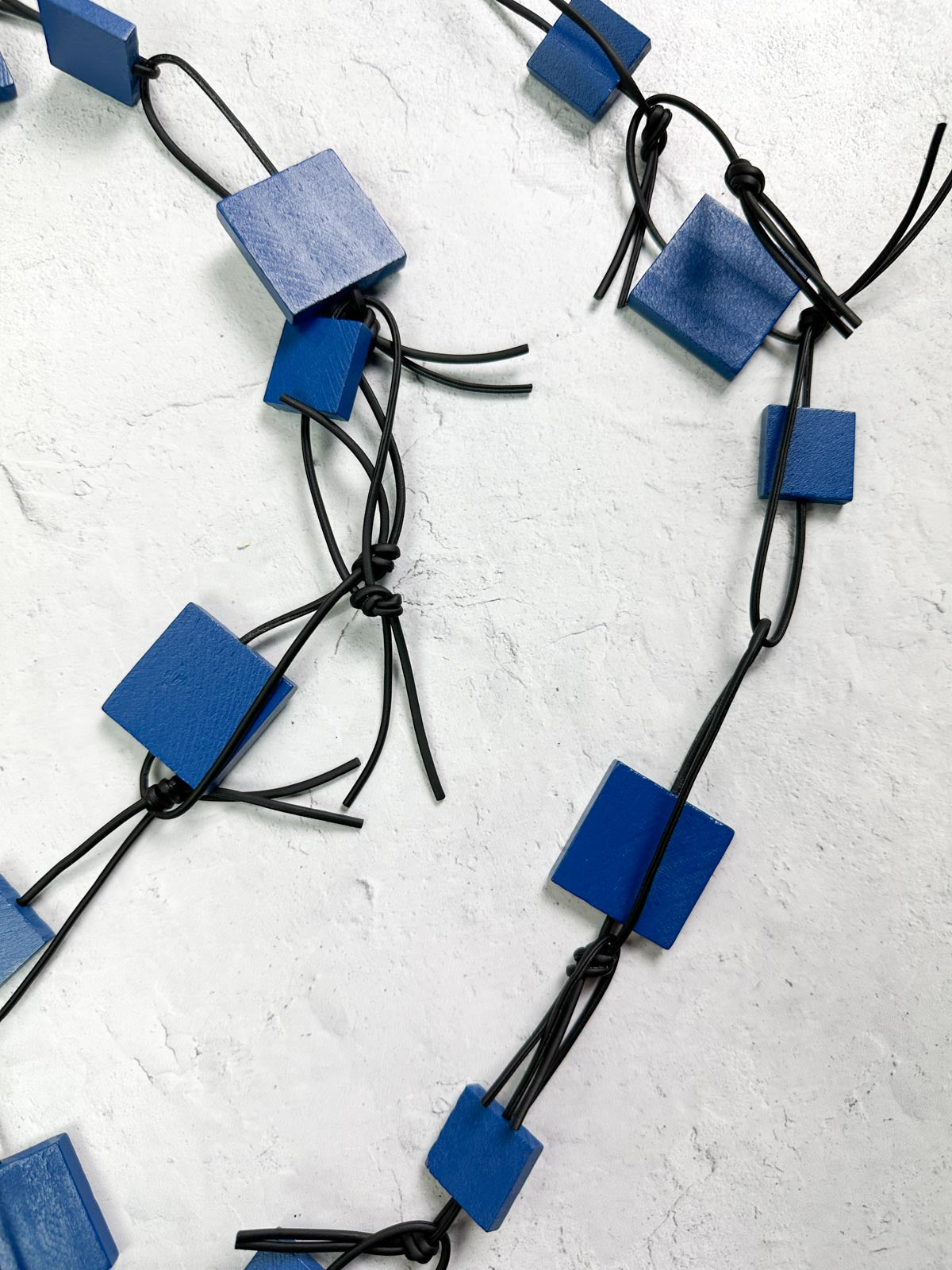 Jianhui London Wooden Squares &amp; Leatherette Necklace, Pantone Blue - Statement Boutique