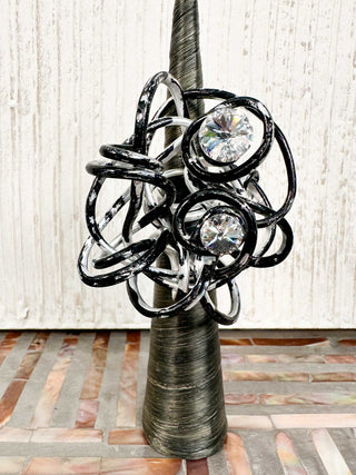 Extra Large Hand-Painted Coiled Wire Ring, Silver/Black