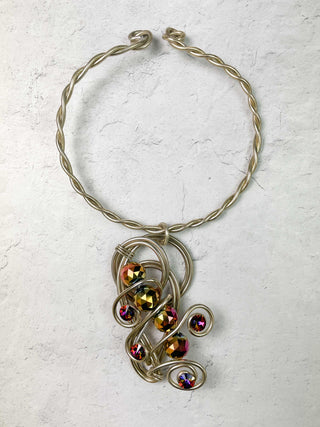 Beaded Pendant Wire Collar Necklace, Bronze/Multi