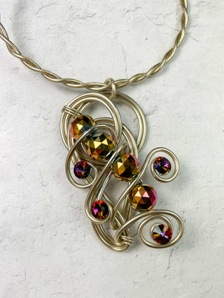 Beaded Pendant Wire Collar Necklace, Bronze/Multi