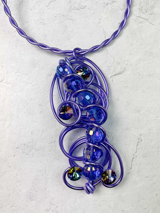 Beaded Pendant Wire Collar Necklace, Purple