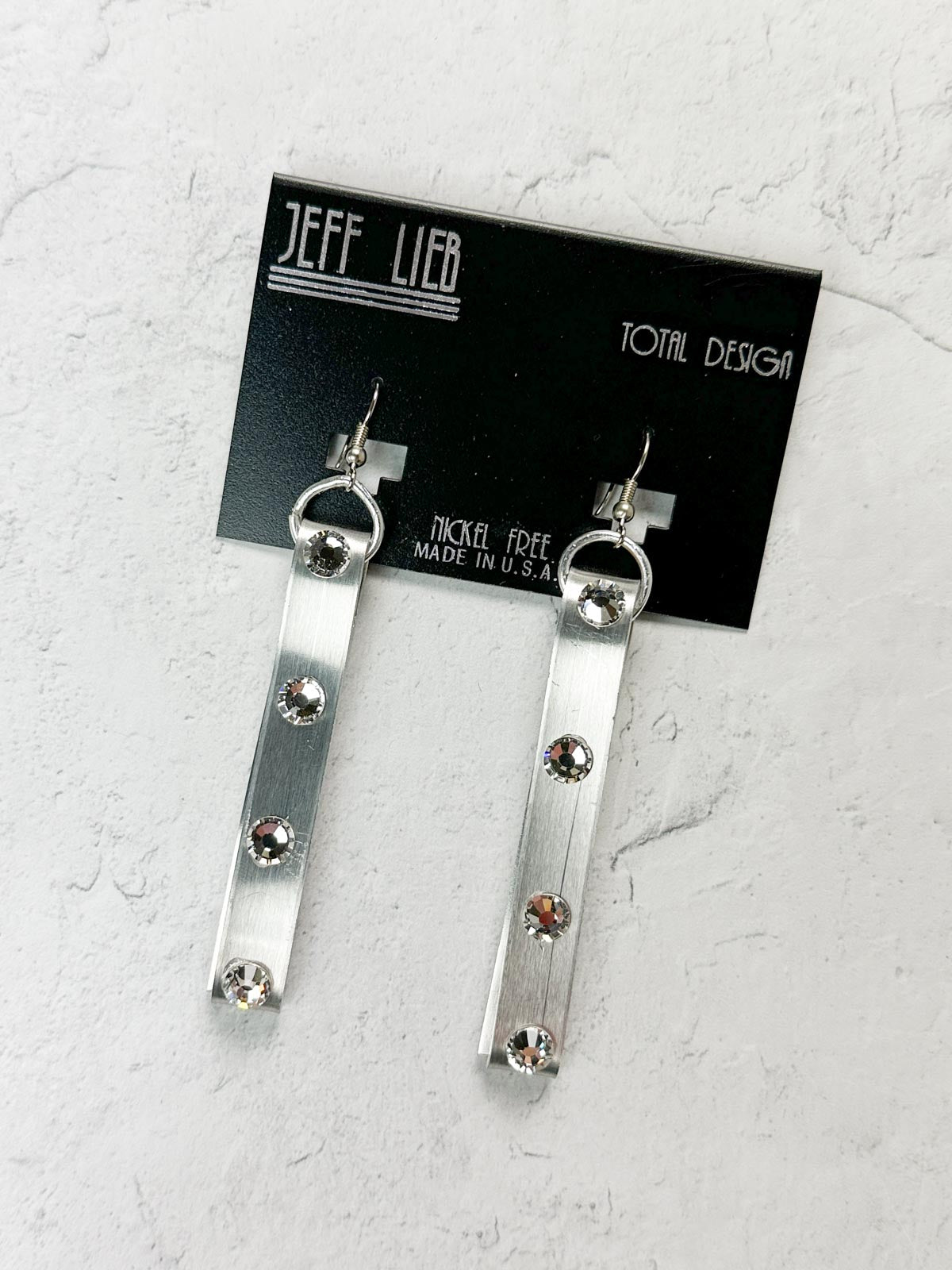 Jeff Lieb Total Design Jewelry Crystal Aluminum Linear Bar Earrings, Silver - Statement Boutique
