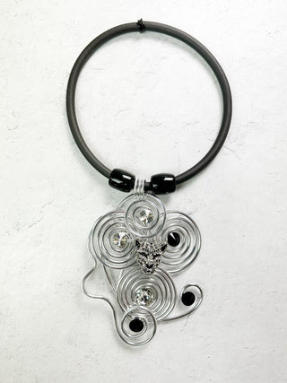 Jeff Lieb Total Design Jewelry Crystal Panther Wire Pendant Necklace, Silver/Black - Statement Boutique