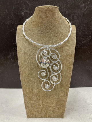 Jeff Lieb Total Design Jewelry Crystal & Wire Peacock Design Collar Necklace, Silver - Statement Boutique