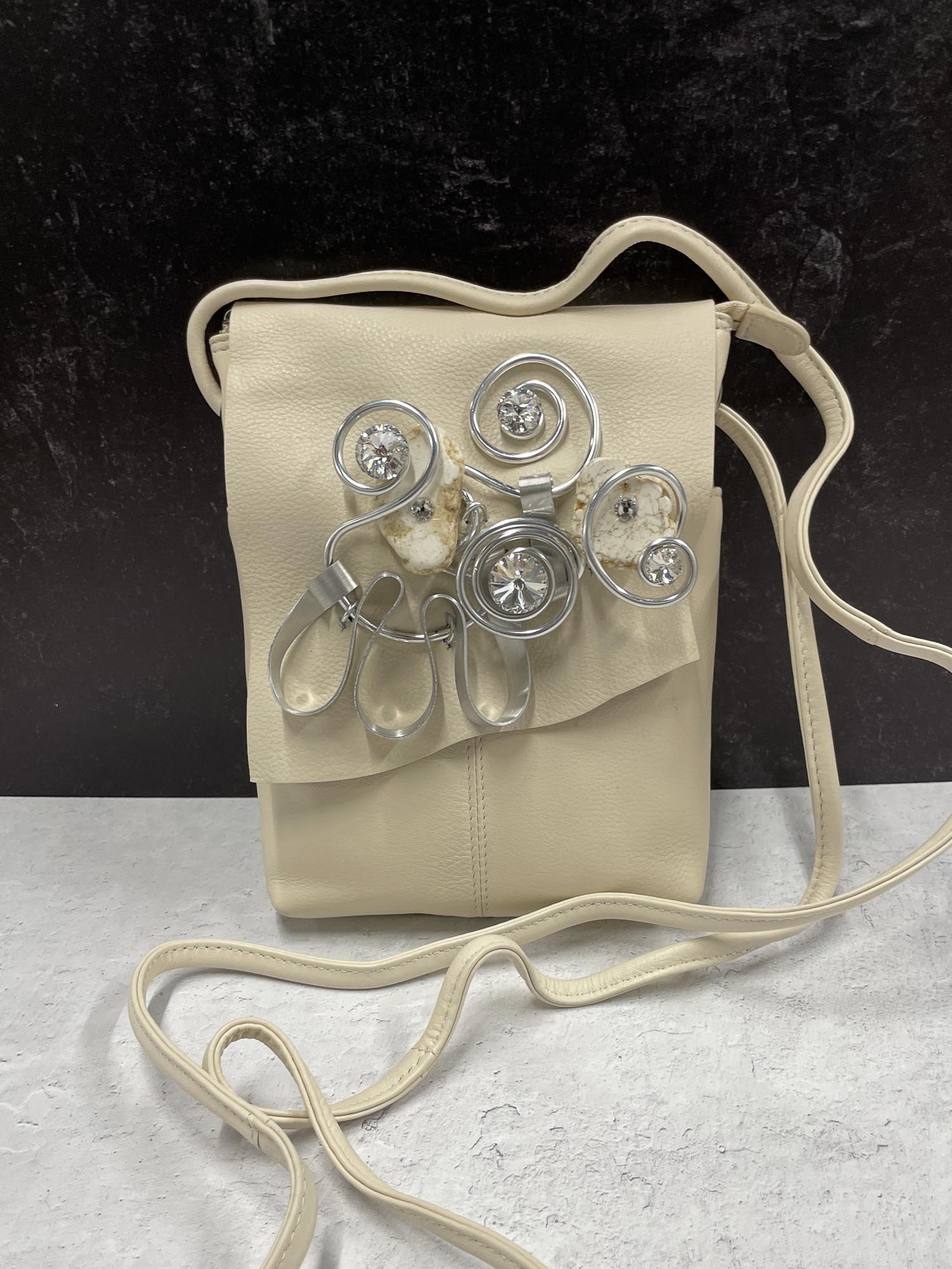 Jeff Lieb Total Design Jewelry Embellished Flap Crossbody Bag, Bone - Statement Boutique