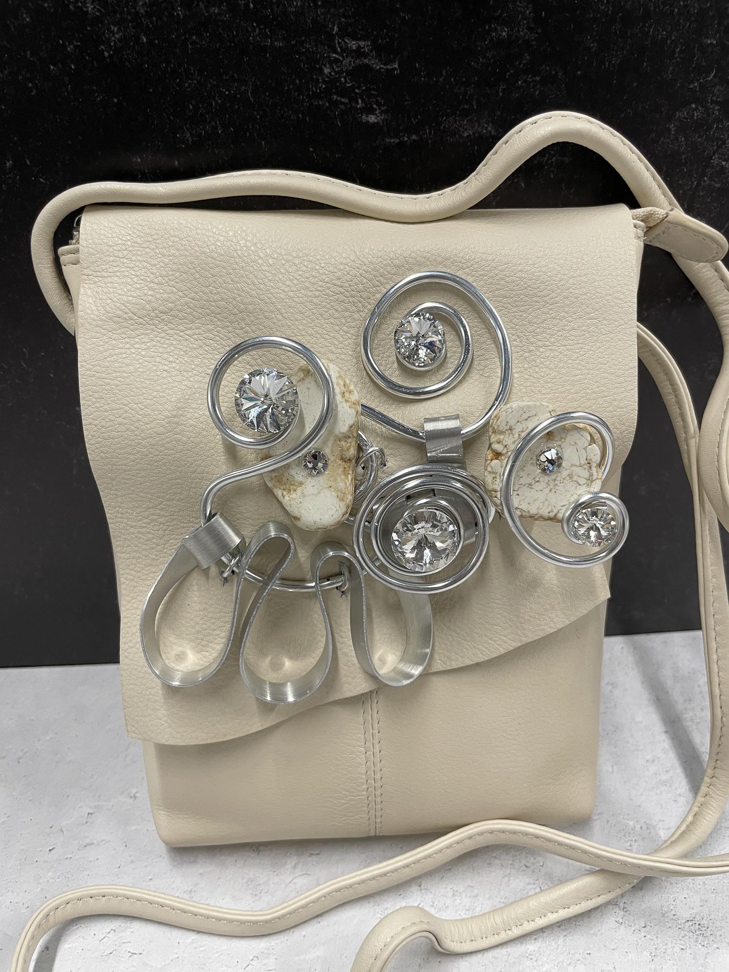 Jeff Lieb Total Design Jewelry Embellished Flap Crossbody Bag, Bone - Statement Boutique