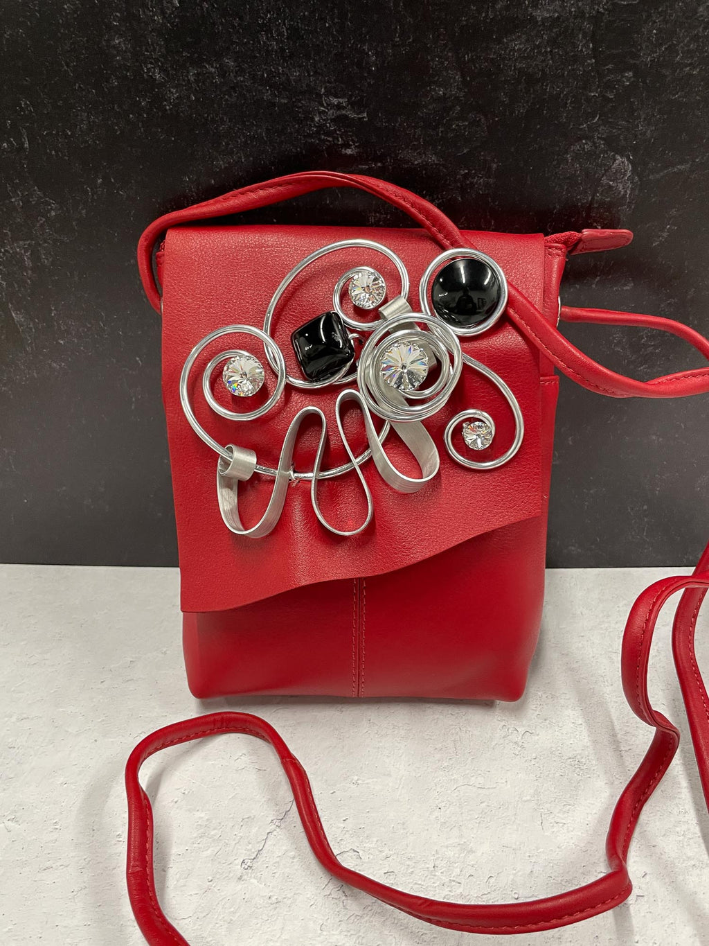 Jeff Lieb Embellished Flap Crossbody Bag, Red – Statement Boutique