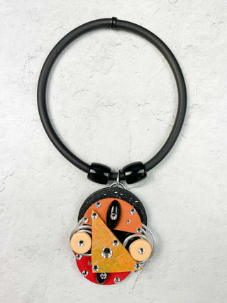 Foil Wood & Mixed Media Rubber Necklace, Peach/Red