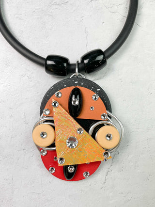 Foil Wood & Mixed Media Rubber Necklace, Peach/Red