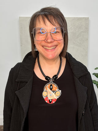 Foil Wood & Mixed Media Rubber Necklace, Peach/Red