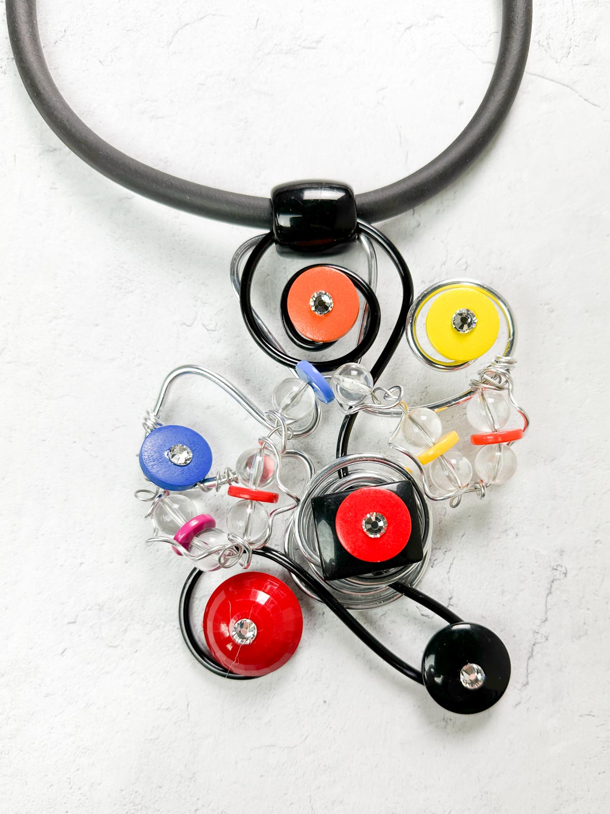 Jeff Lieb Total Design Jewelry Mixed Media Bead & Wire Pendant Necklace, Black/Silver/Multi - Statement Boutique