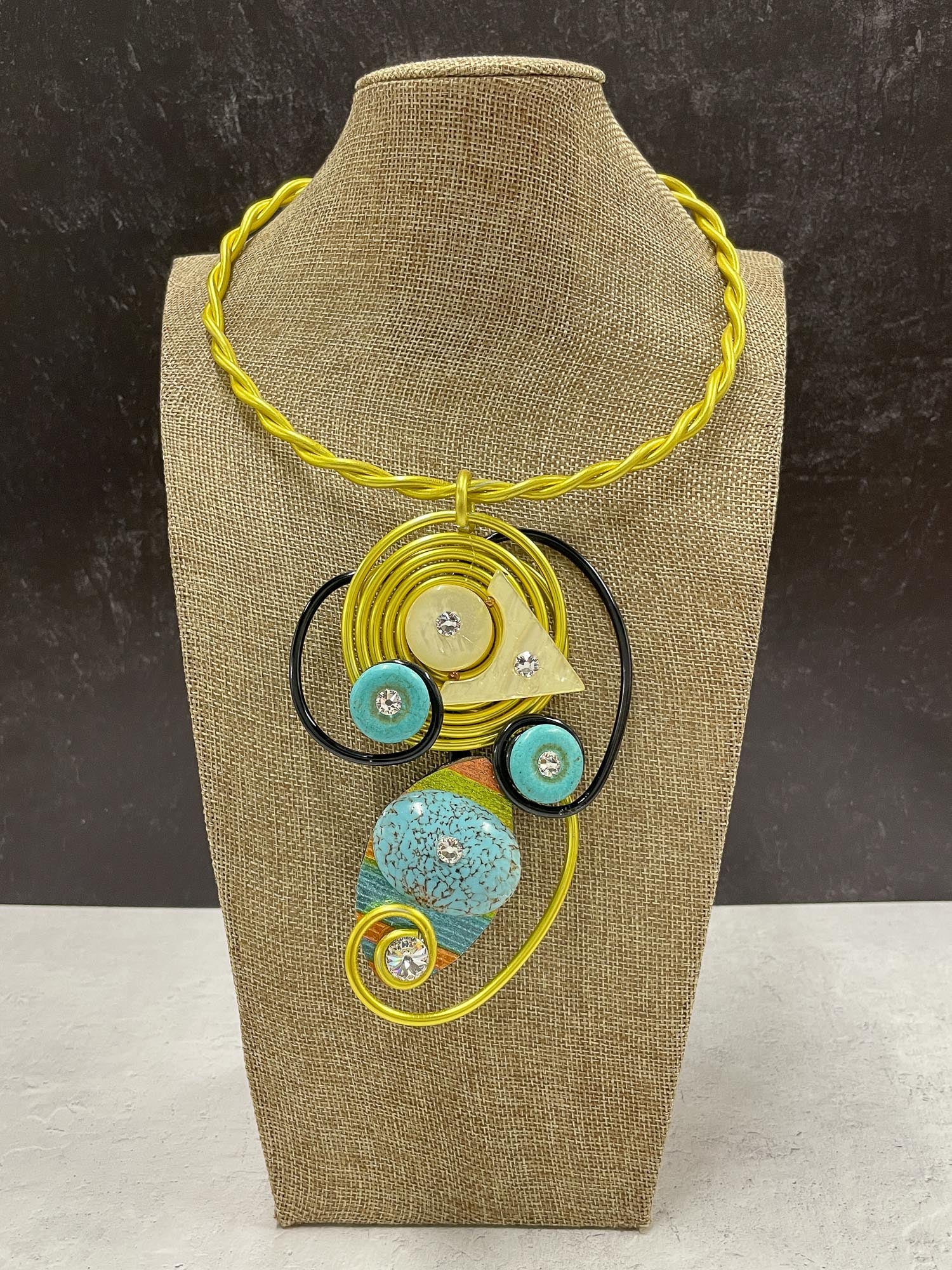 Mixed Media Wire Collar Necklace, Yellow/Blue